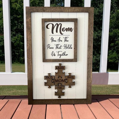 Personalized Mom Puzzles Sign With Kids Name You Are The Piece That Holds Us Together Home Wall Decor For Mother's Day