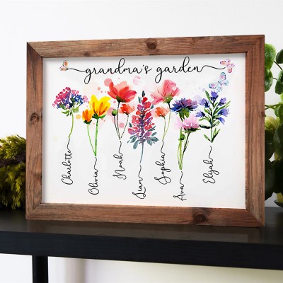 Personalized Grandma's Garden Frame With Grandkids Names and Birth Month Flower For Mother's Day