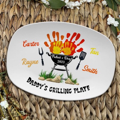 Personalized Daddy's Grilling Plate With Kids Names For Father's Day