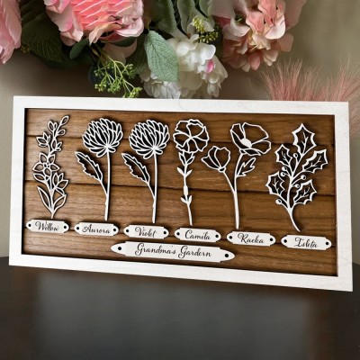 Custom Grandma's Garden Birth Month Flower Frame With Grandkids Names For Mother's Day