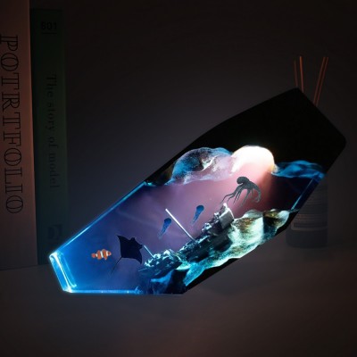 Resin Ocean Wood Lamp Manta Rays Jellyfish Nemo and Couple Diver Home Decor Christmas Gift