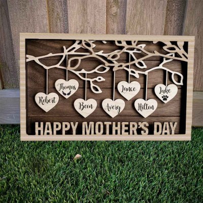 Custom Family Tree Sign With Grandchildren Name Engraved Wall Art Gift Ideas For Grandma Mother's Day