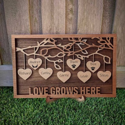 Custom Family Tree Sign With Name Engraved Wall Art Gift Ideas For Grandma Mother's Day