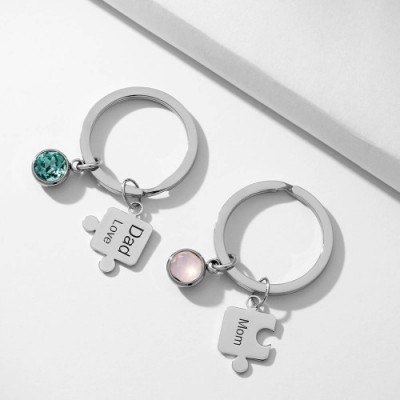 Puzzle Engraved Birthstone Key Chain