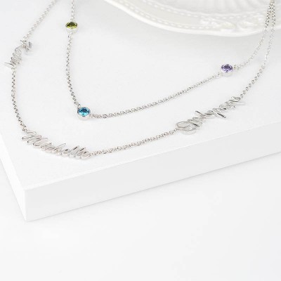 Personalized Birthstones Layered Name Necklace With1-6 Names