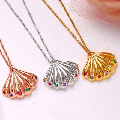 18K Gold Plating Personalized Shell Shape Pendant 1-9 Name Birthstone Necklace