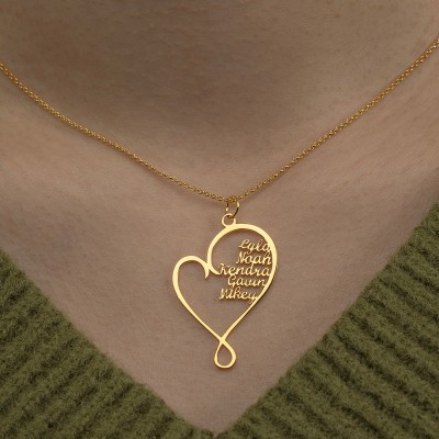 Personalized Hug and Love Heart Names Necklace With 1-8 Names