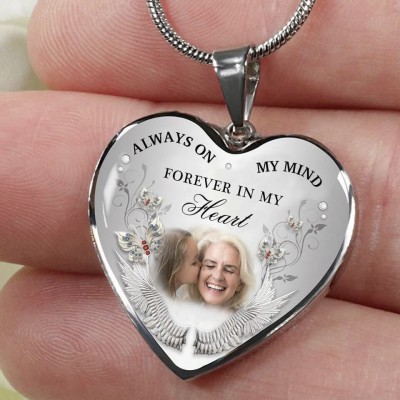 Always On My Mind Forever In My Heart Personalized Engraving Memorial Heart Photo Necklace