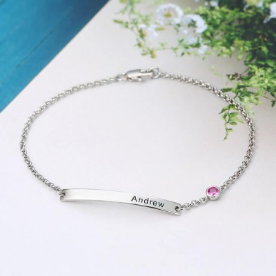 Personalized Nameplate Bracelet | Dainty Bracelet With Birthstone