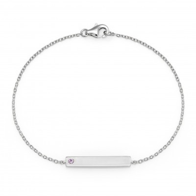 Custom Birthstone Silver Name Bar Bracelet