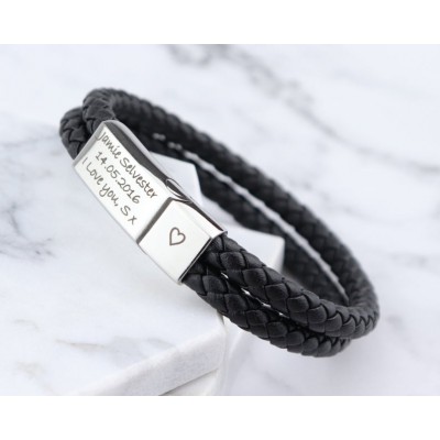 Men Personalized Engraved Name Leather Bracelets