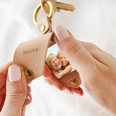 Personalized Leather Photo Keychain Key Ring Gifts For Mother's Day