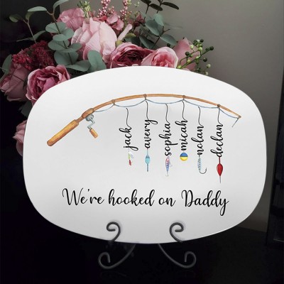 Personalized We're Hooked On Daddy Platter With Kids Name For Father's Day