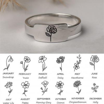 Personalized Family Birth Flower Month Ring Gift For Her