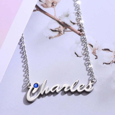 Silver Personalized Name Necklace Customized " Carrie" Style Name Engraving Necklace With Birthstone