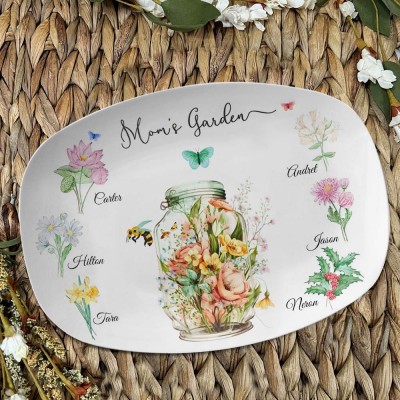 Custom Mom's Garden Birth Flower Platter With Kids Name For Mother's Day Christmas
