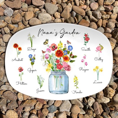 Custom Birth Month Flower Platter With Grandkids Name Nana's Garden For Mother's Day Christmas