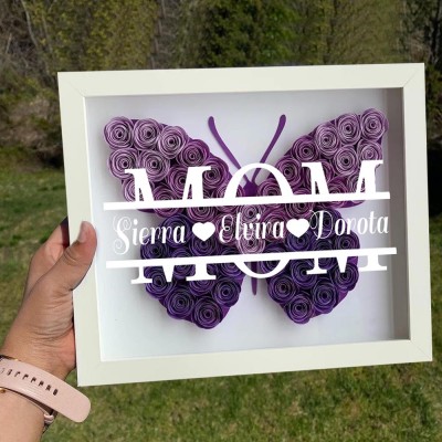 Personalized Mom Butterfly Shadow Box With Kids Name For Grandma Mother's Day Gift Ideas
