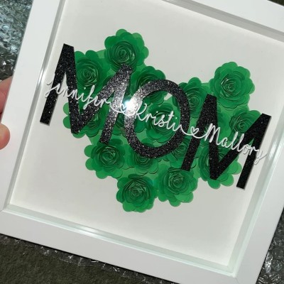 Personalized Mom Heart Flower Shadow Box With Kids Name For Mother's Day Birthday