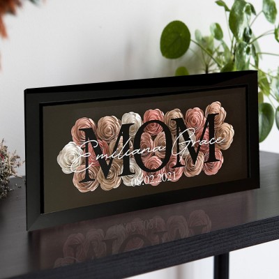 Personalized Mom Flower Shadow Box With Kids Name For Grandma Mother's Day Gift Ideas