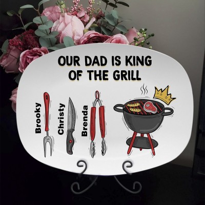 Personalized Barbecue Platter With Kids Name For Father's Day Our Dad Is King of The Grill
