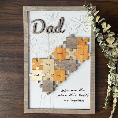 Personalized Dad Puzzle Sign With 1-20 Kids Name For Father's Day