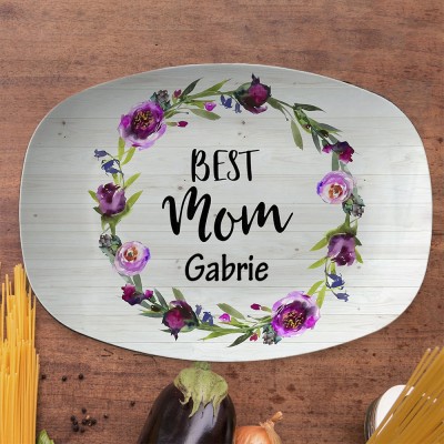 Best Mom Floral Personalized Platter For Mother's Day