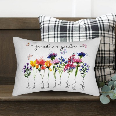 Personalized Grandma's Garden Pillow Birth Month Flower With Kids Name For Mother's Christmas Day