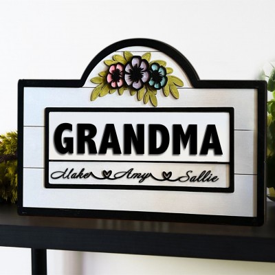 Personalized Grandma Sign With Grandchildren Name Family Home Decor For Mom Nana Mother's Day