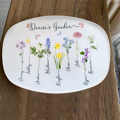 Personalized Grandma's Garden Platter With Grandkids Name and Birth Month Flower For Mother's Day