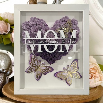 Personalized Butterfly Mom Flower Shadow Box With Kids Name For Christmas Mother's Day Home Living Decor