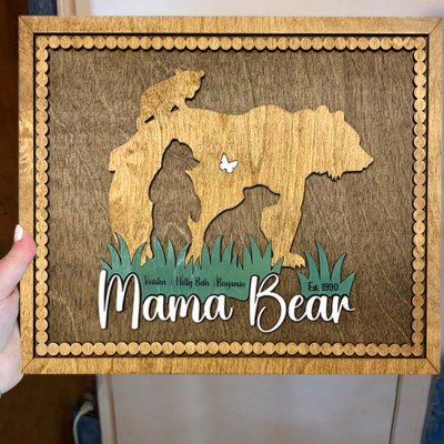 Personalized Mama Bear with Kids Names Wood Sign Home Decor For Mother's Day Christmas