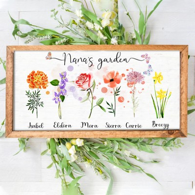 Personalized Nana's Garden Frame With Grandkids Names and Birth Month Flower For Mother's Day