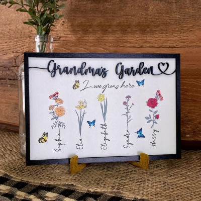 Custom Grandma's Garden Frame With Kids Name and Birth Month Flower For Mother's Day