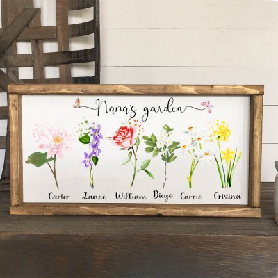 Personalized Grandma's Garden Frame Sign With Grandkids Names and Birth Flower Unique Mother's Day Gift