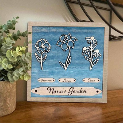 Custom Grandma's Garden Birth Month Flower Frame With Grandkids Name For Mother's Day Christmas