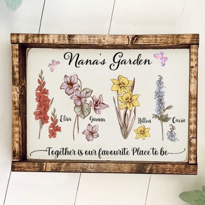 Custom Nana's Garden Frame With Grandkids Name and Birth Month Flower For Mother's Day