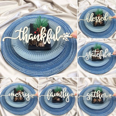 Thanksgiving Place Cards For Dining Table Decor Words Sign Set of 6