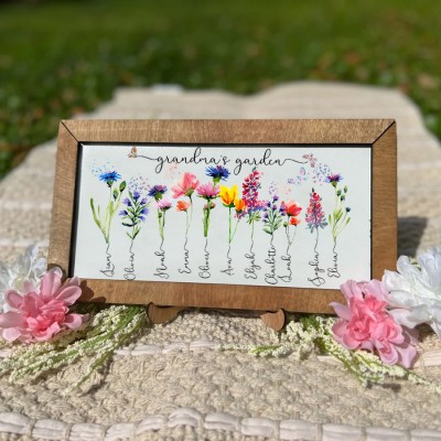 Personalized Grandma's Garden Frame With Grandkids Names and Birth Month Flower For Mother's Day