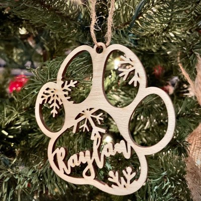 Personalized Wood Pet Paw Christmas Ornament With Name Engraved