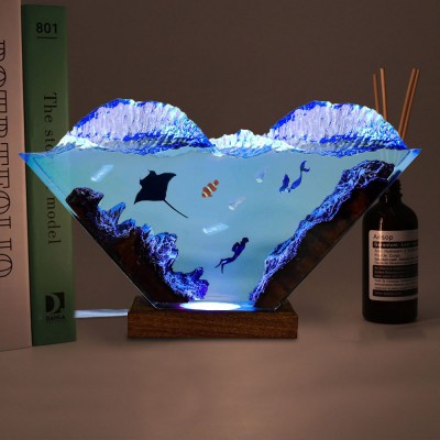Resin Ocean Wood Lamp Manta Rays Jellyfish Nemo and Diver Home Decor Christmas Gift