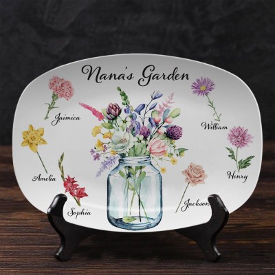 Personalized Nana's Garden Birth Flower Platter With Grandkids Name For Mother's Day Christmas