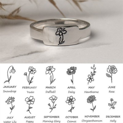 Personalized Family Birth Flower Month Ring Gift For Her