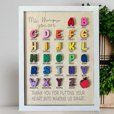 Personalized Teacher Appreciation End of Year Gift Alphabet ABC Affirmation Sign