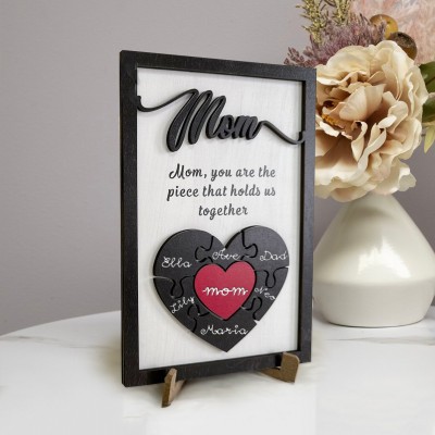 Personalized Mom Heart Jigsaw Puzzle Pieces Home Wall Decor For Mother's Day Gift