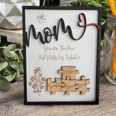 Personalized Mom Puzzles Sign With Kids Name You Are The Piece That Holds Us Together Home Wall Decor For Mother's Day
