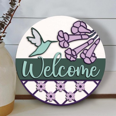 Wooden Welcome Front Door Hanger Farmhouse Decor Entry Way Wall Sign