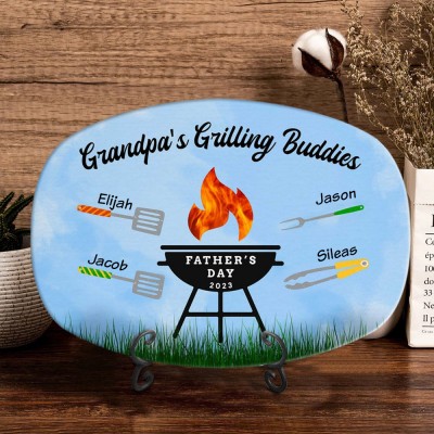 Personalized BBQ Platter With Grandkids Name Grandpa's Grilling Plate For Father's Day Gift Ideas