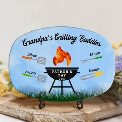 Personalized BBQ Platter With Kids Name Grandpa's Grilling Plate For Father's Day Gift Ideas