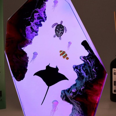 Resin Ocean Wood Lamp Manta Rays Jellyfish and Nemo Home Decor Christmas Gift